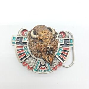 Buffalo Bison Tribal Art Native American Bergamot Belt Buckle D-256 Multicolor